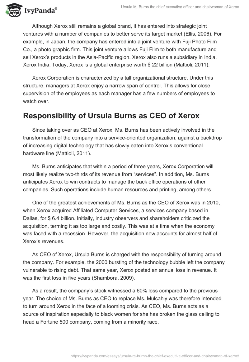 Ursula M. Burns the chief executive officer and chairwoman of Xerox. Page 2