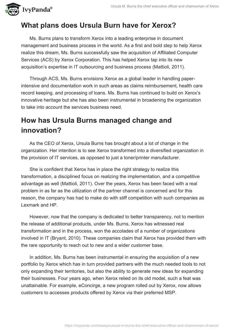 Ursula M. Burns the chief executive officer and chairwoman of Xerox. Page 3
