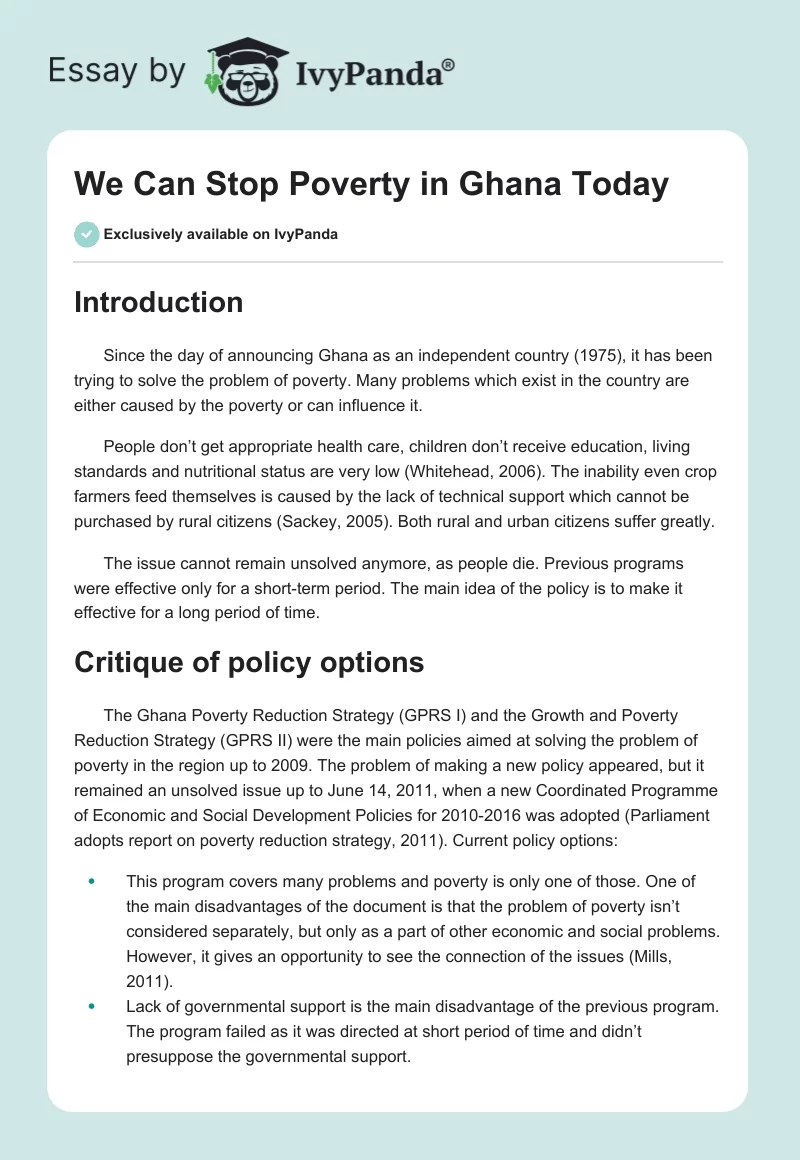 We Can Stop Poverty in Ghana Today. Page 1