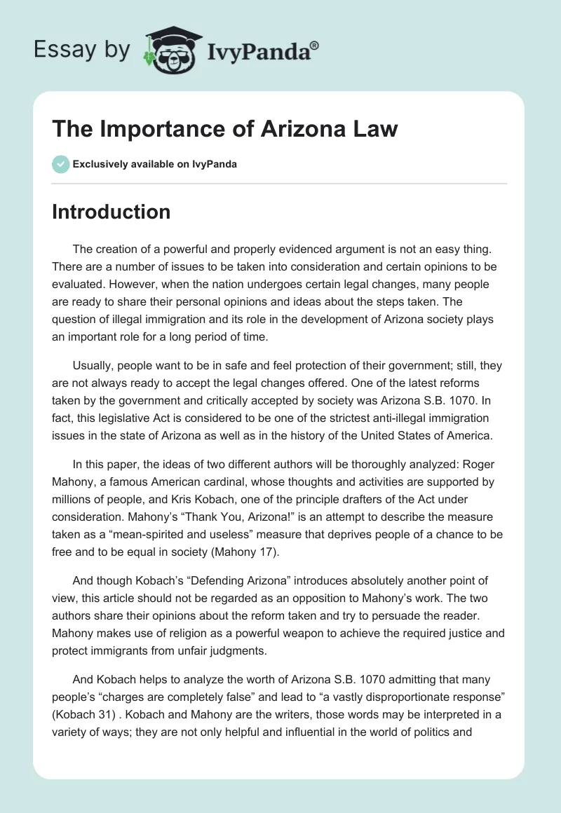 The Importance of Arizona Law. Page 1