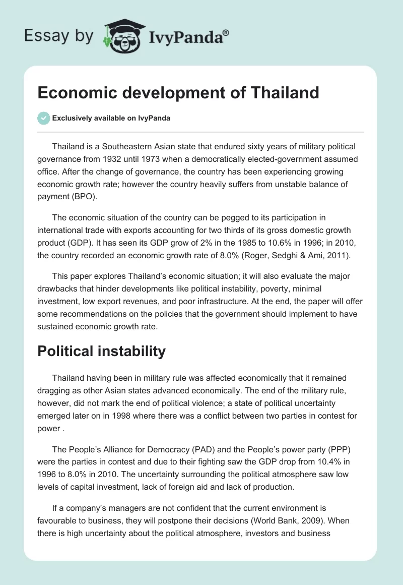 Economic development of Thailand. Page 1