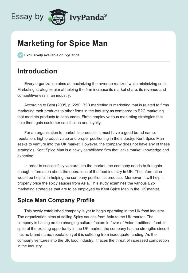 Marketing for Spice Man. Page 1