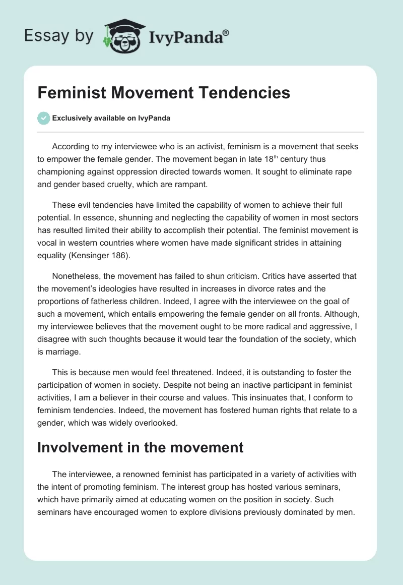 Feminist Movement Tendencies. Page 1