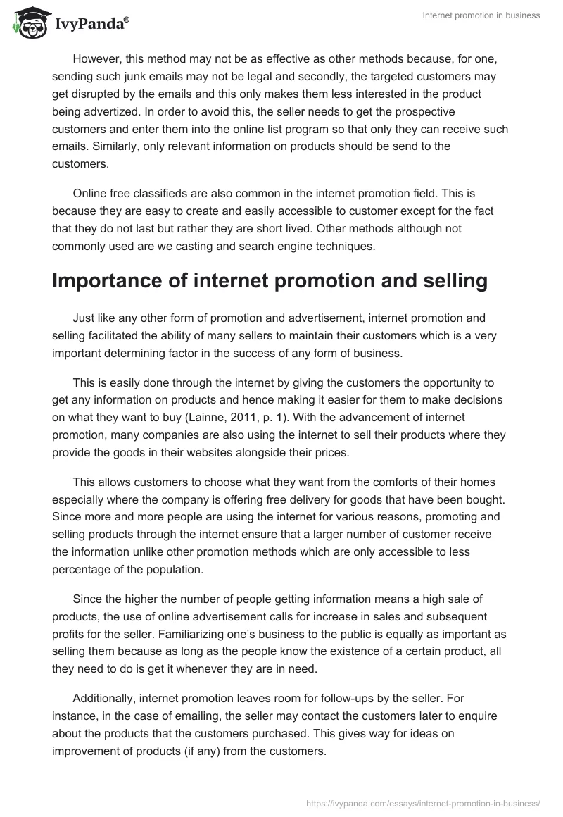Internet Promotion in Business. Page 2