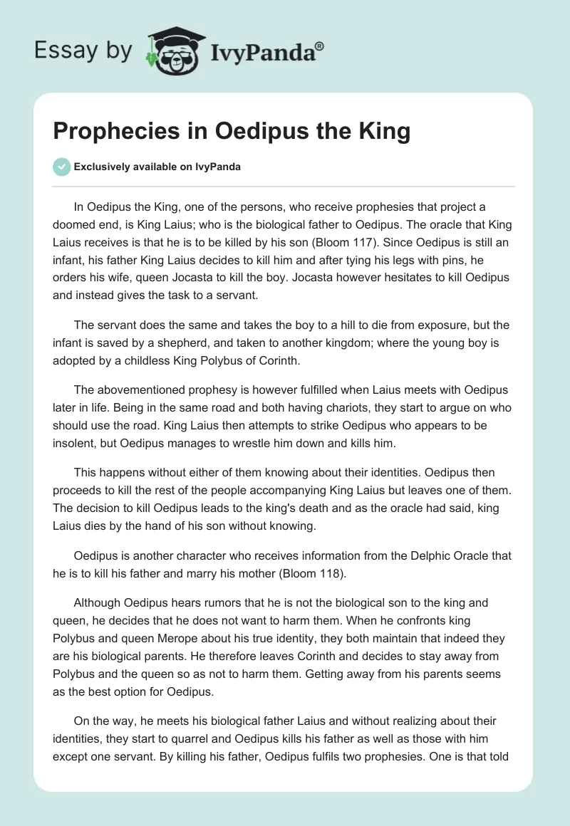 Prophecies in Oedipus the King. Page 1