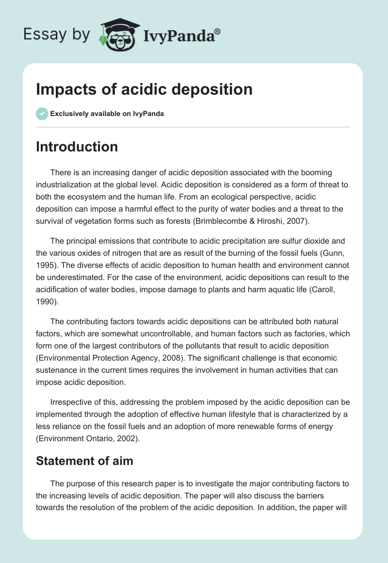 Impacts of acidic deposition. Page 1