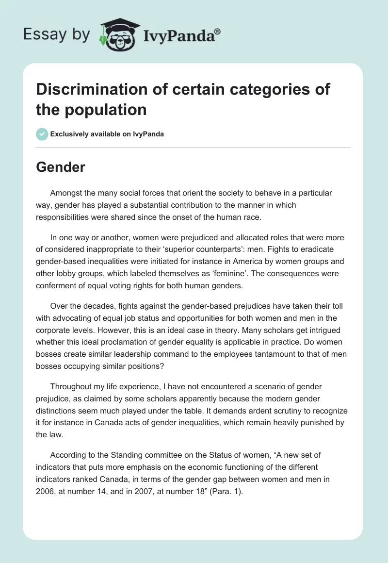 Discrimination of Certain Categories of the Population. Page 1