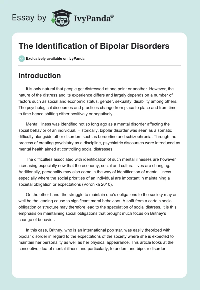The Identification of Bipolar Disorders. Page 1