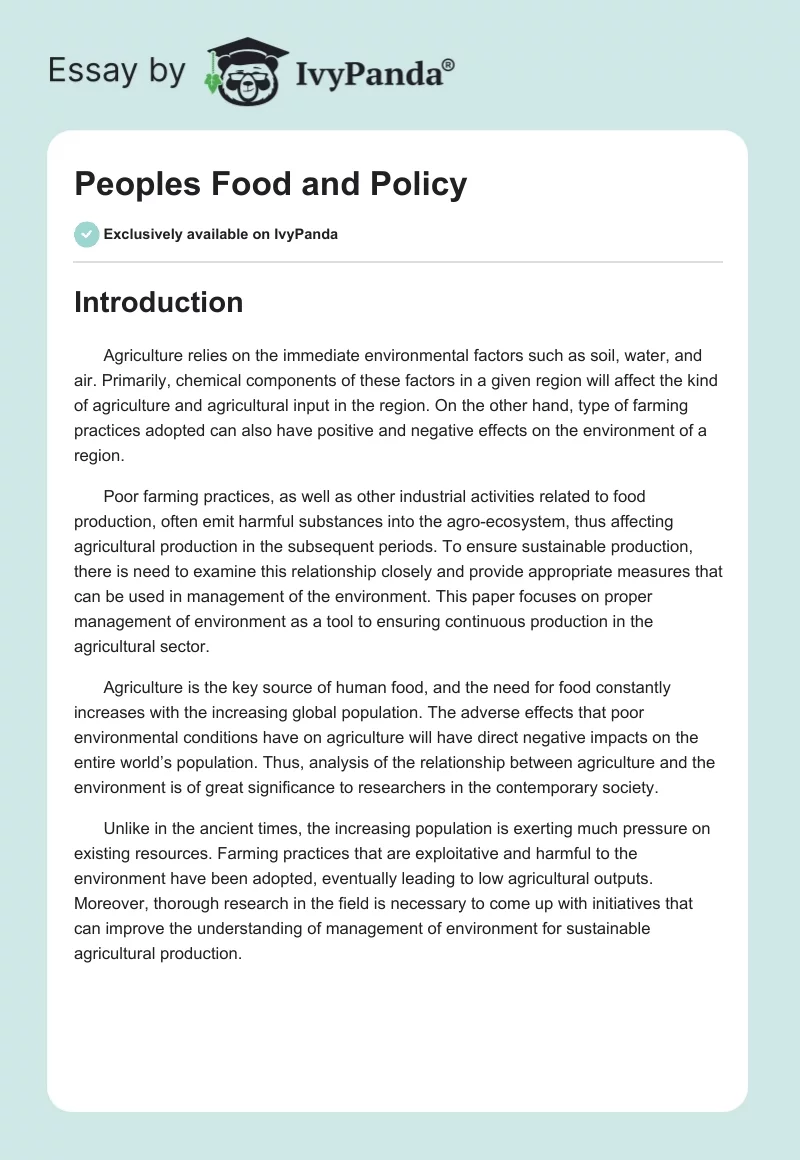 Peoples Food and Policy. Page 1