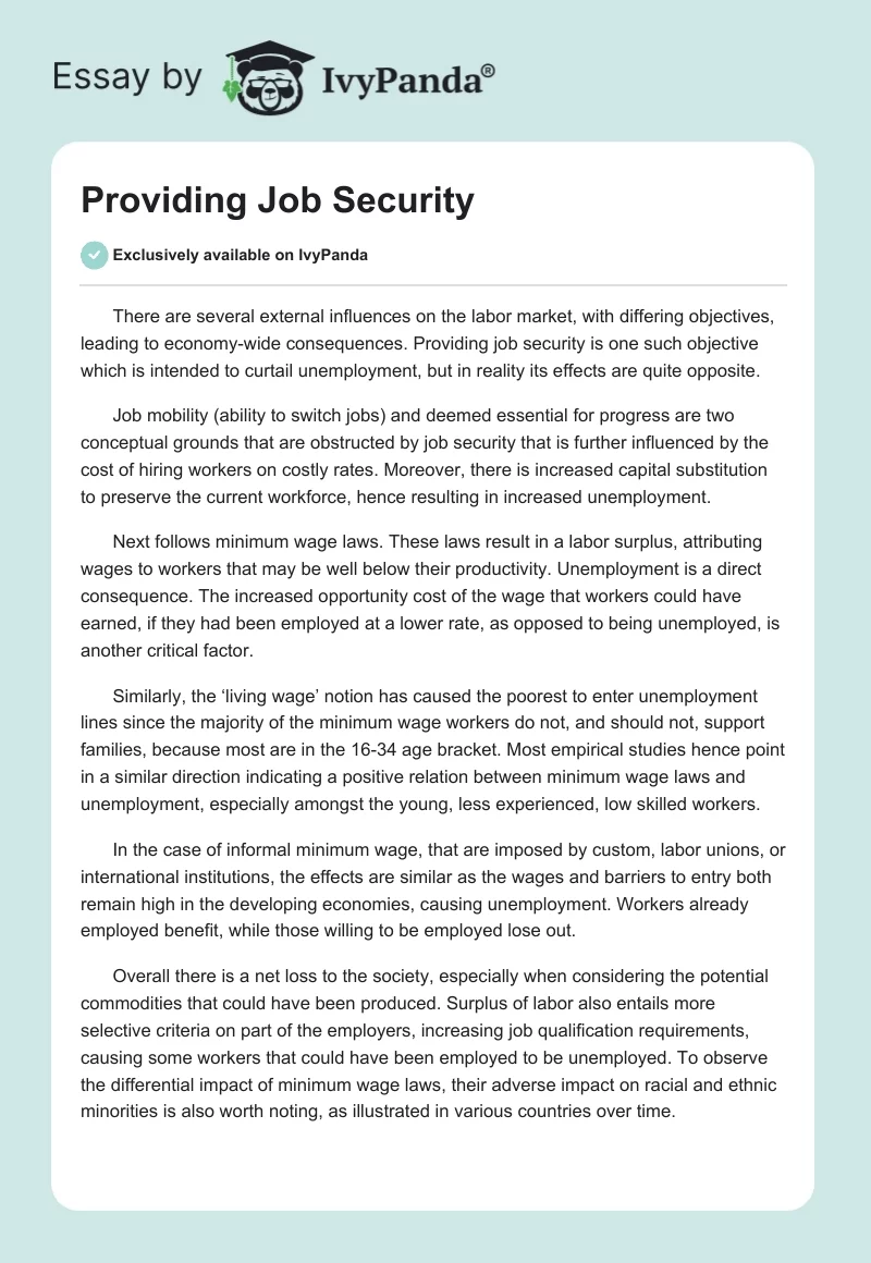 Providing Job Security. Page 1
