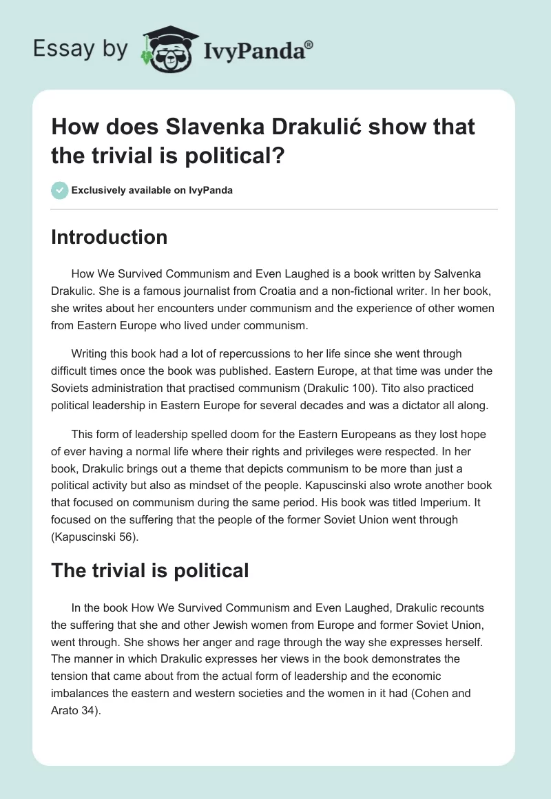 How does Slavenka Drakulić show that the "trivial is political"?. Page 1