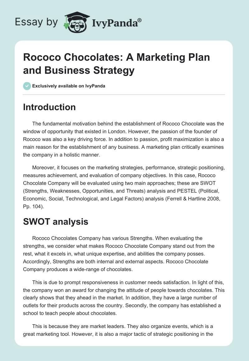 Rococo Chocolates: A Marketing Plan and Business Strategy. Page 1