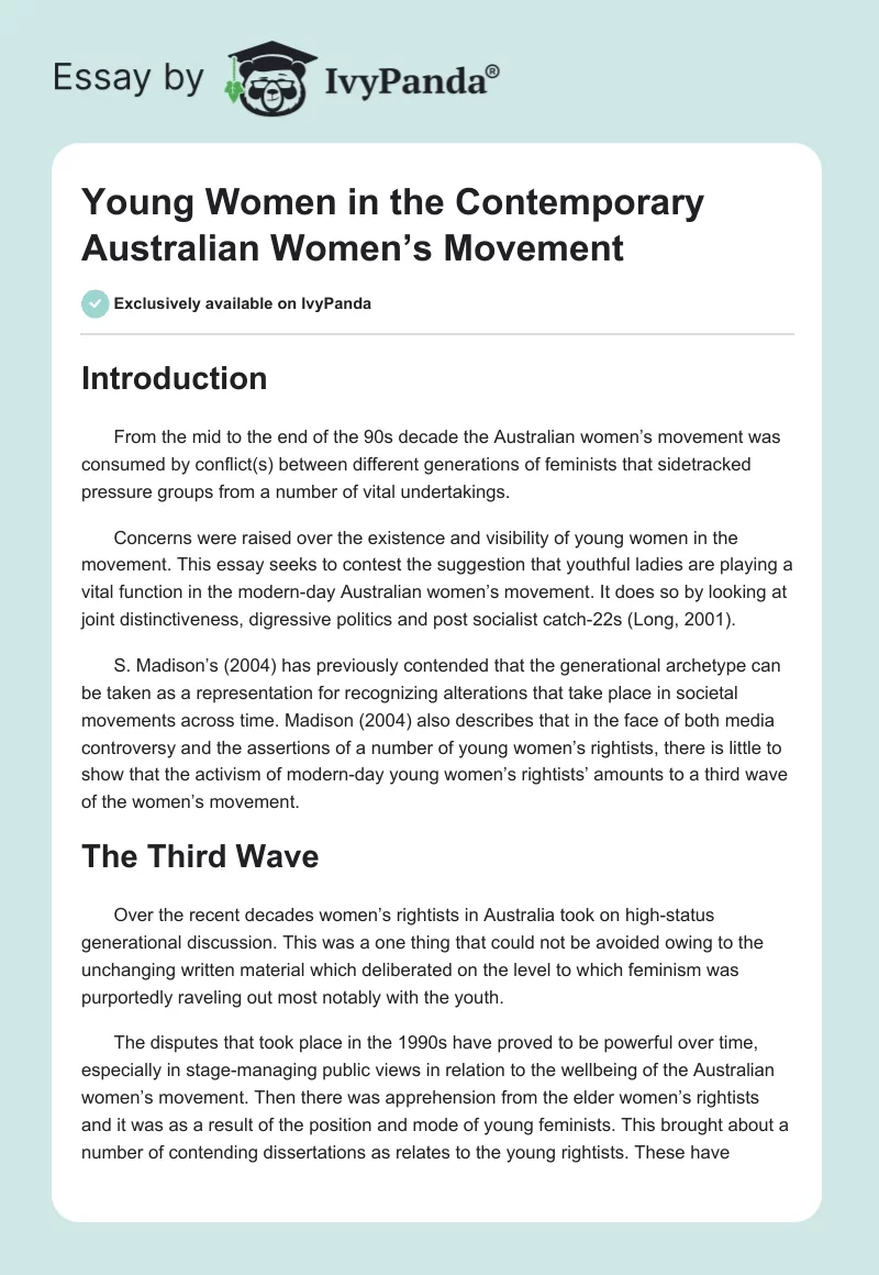 Young Women in the Contemporary Australian Women’s Movement. Page 1
