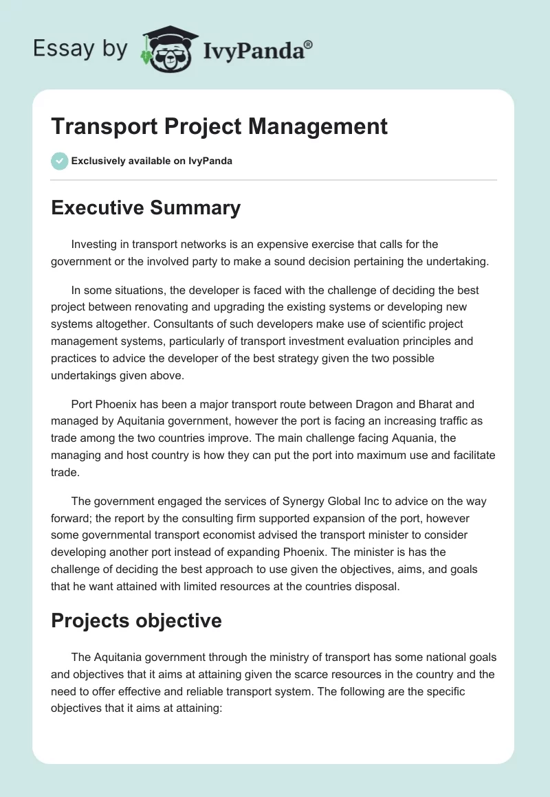 Transport Project Management. Page 1