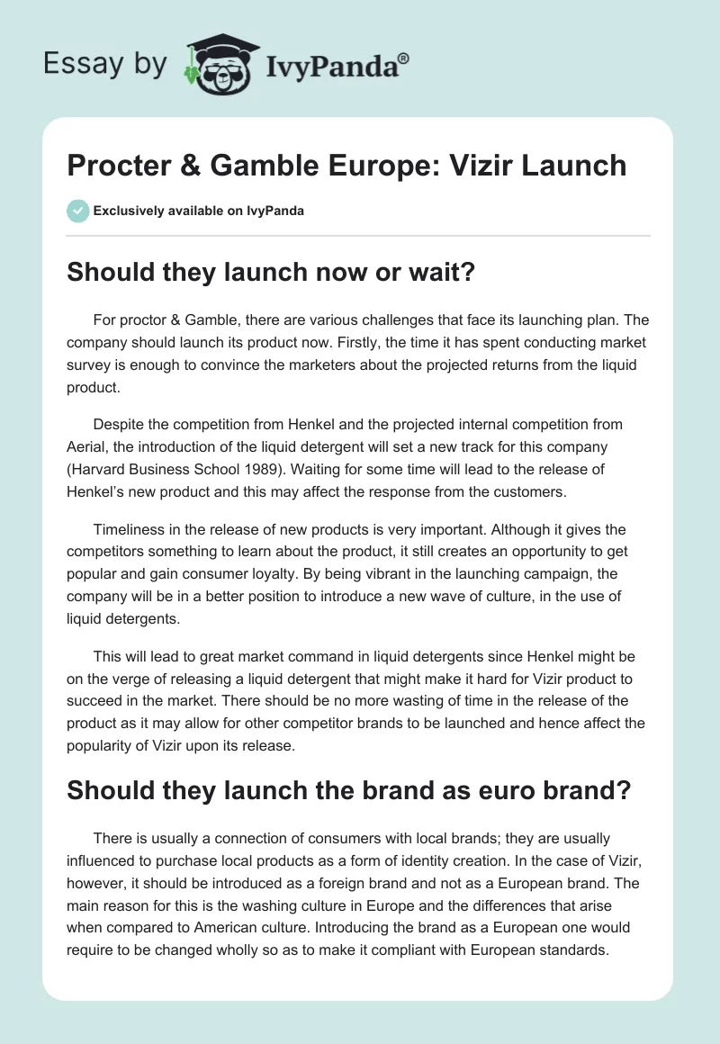 Procter & Gamble Europe: Vizir Launch. Page 1