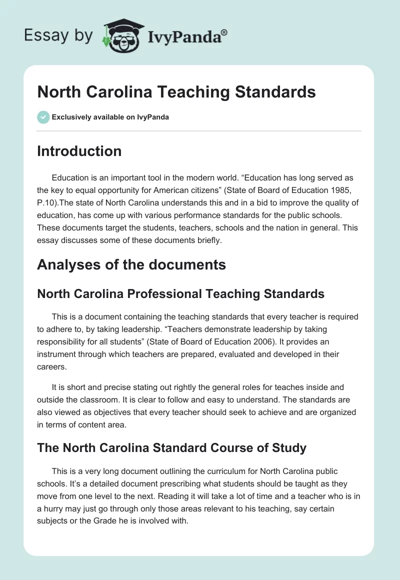North Carolina Teaching Standards. Page 1