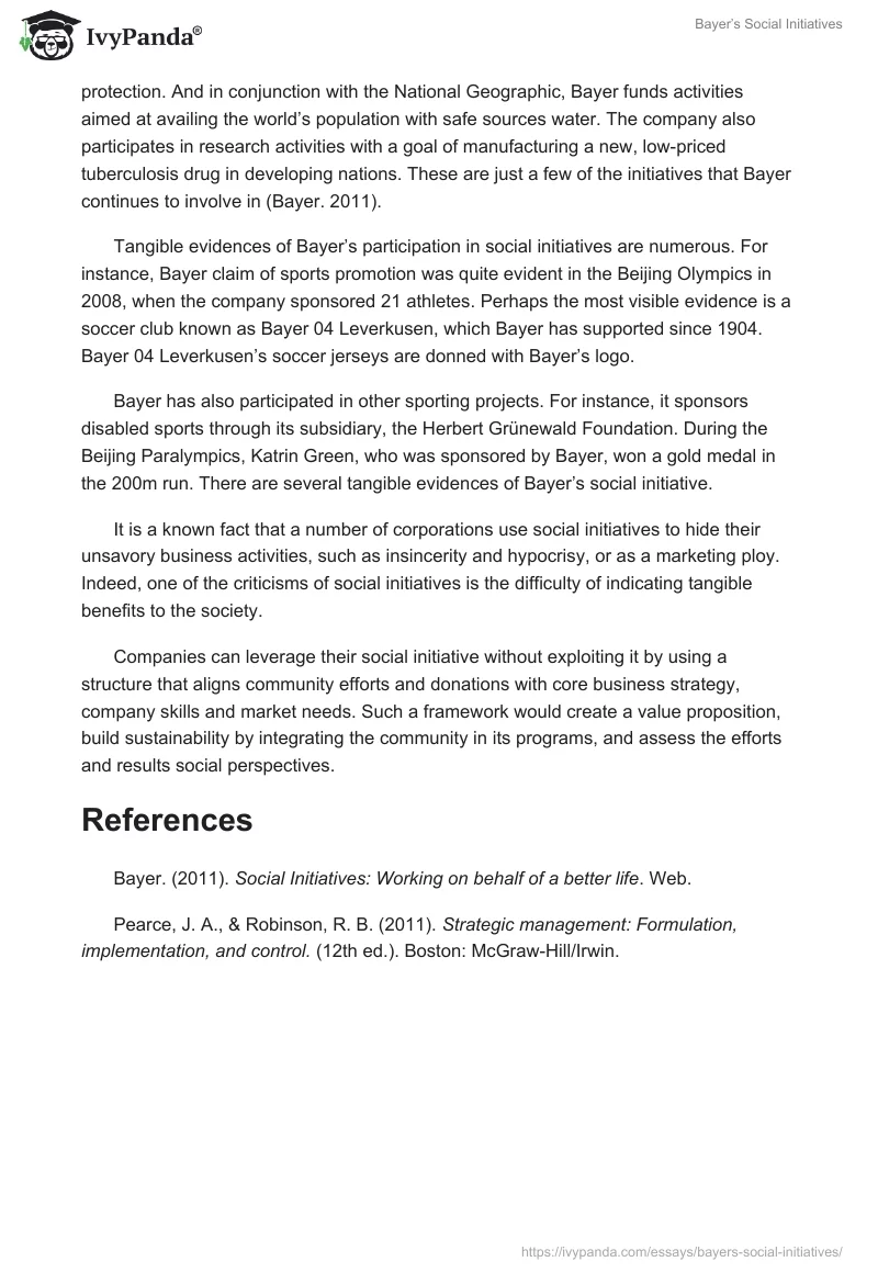 Bayer’s Social Initiatives. Page 2