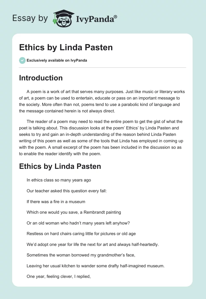 Ethics by Linda Pasten. Page 1