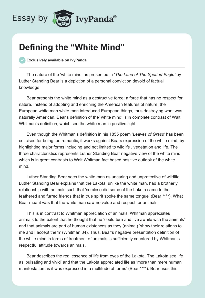 Defining the “White Mind”. Page 1