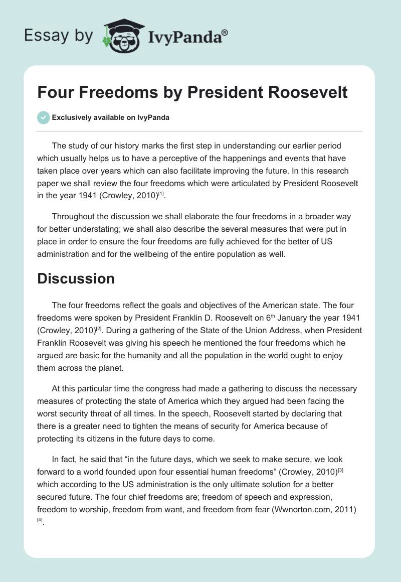 Four Freedoms by President Roosevelt. Page 1