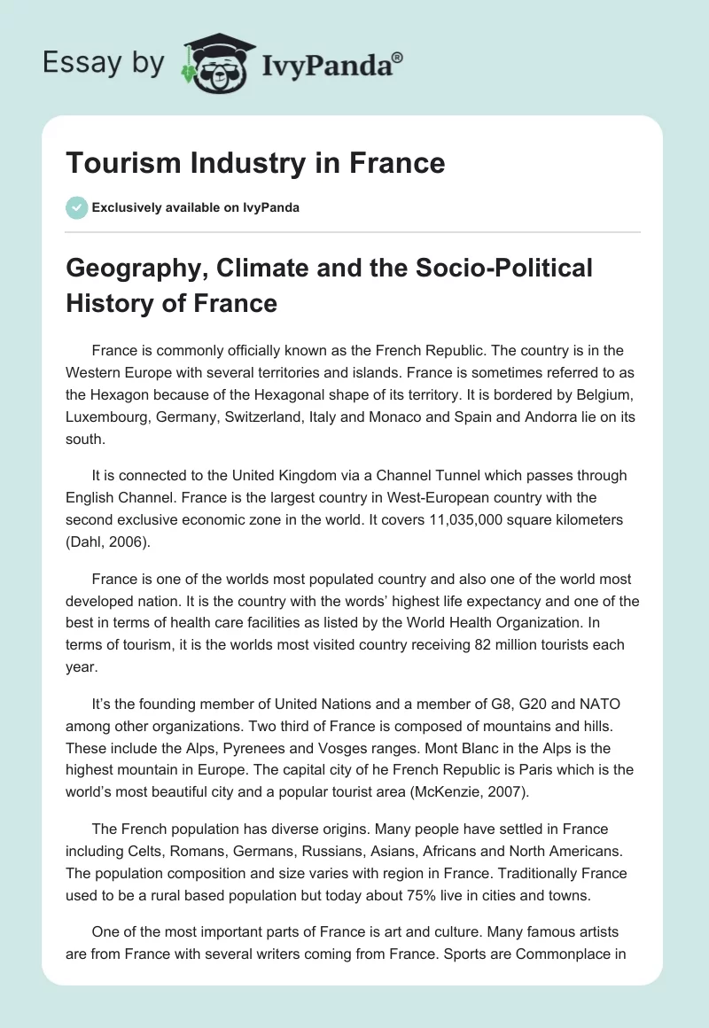Tourism Industry in France. Page 1