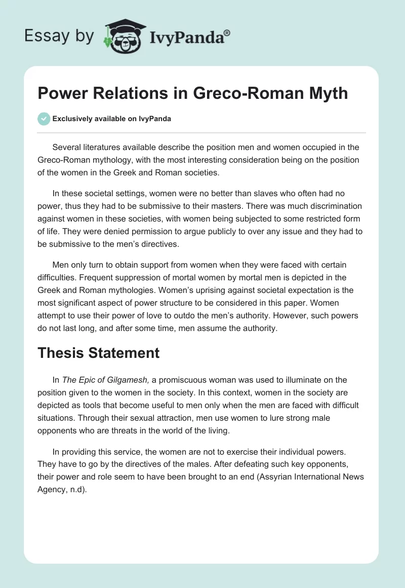 Power Relations in Greco-Roman Myth. Page 1