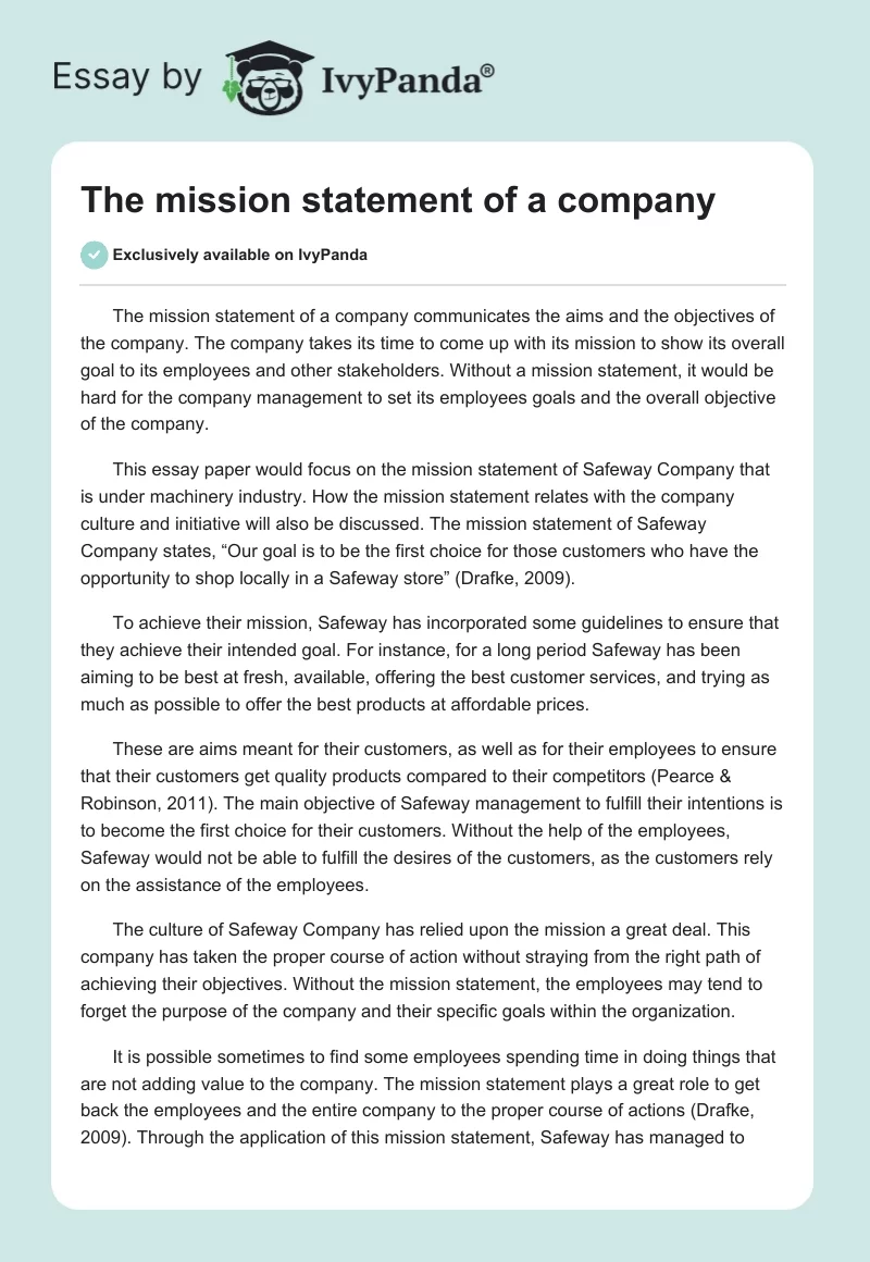 The mission statement of a company. Page 1