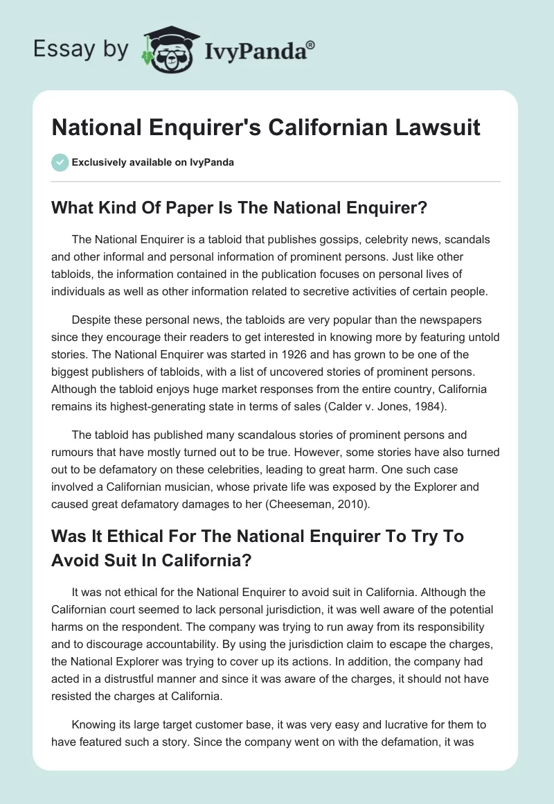 National Enquirer's Californian Lawsuit. Page 1
