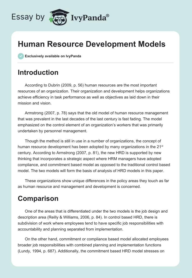 Human Resource Development Models. Page 1