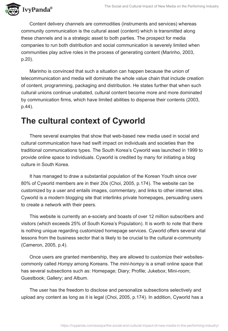 The Social and Cultural Impact of New Media on the Performing Industry. Page 5