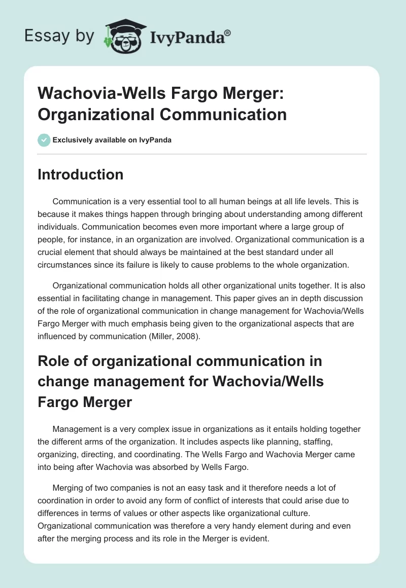 Wachovia-Wells Fargo Merger: Organizational Communication. Page 1