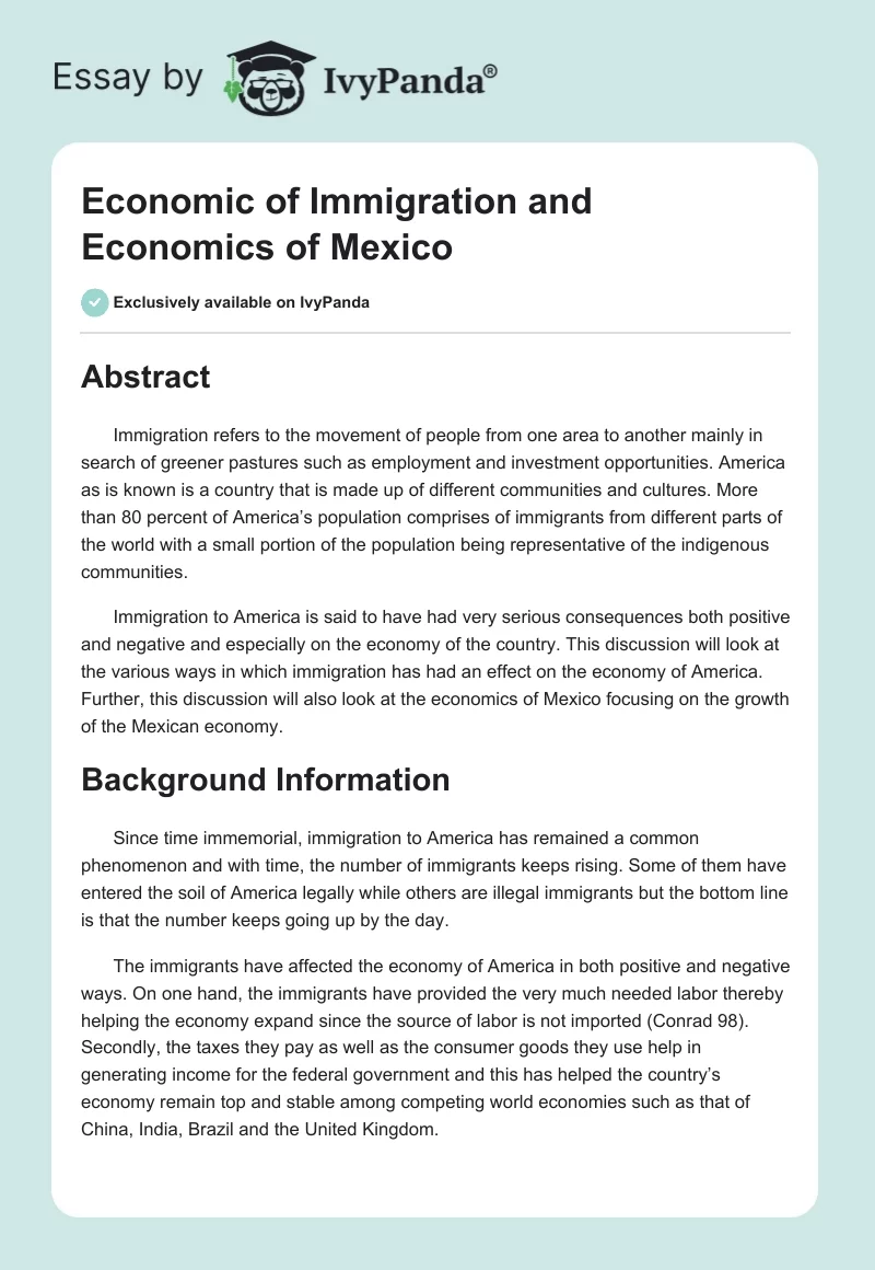 Economic of Immigration and Economics of Mexico. Page 1