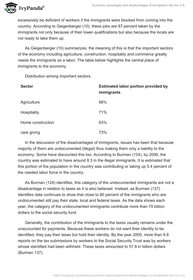 Economic advantages and disadvantages of immigration into the U.S.. Page 4