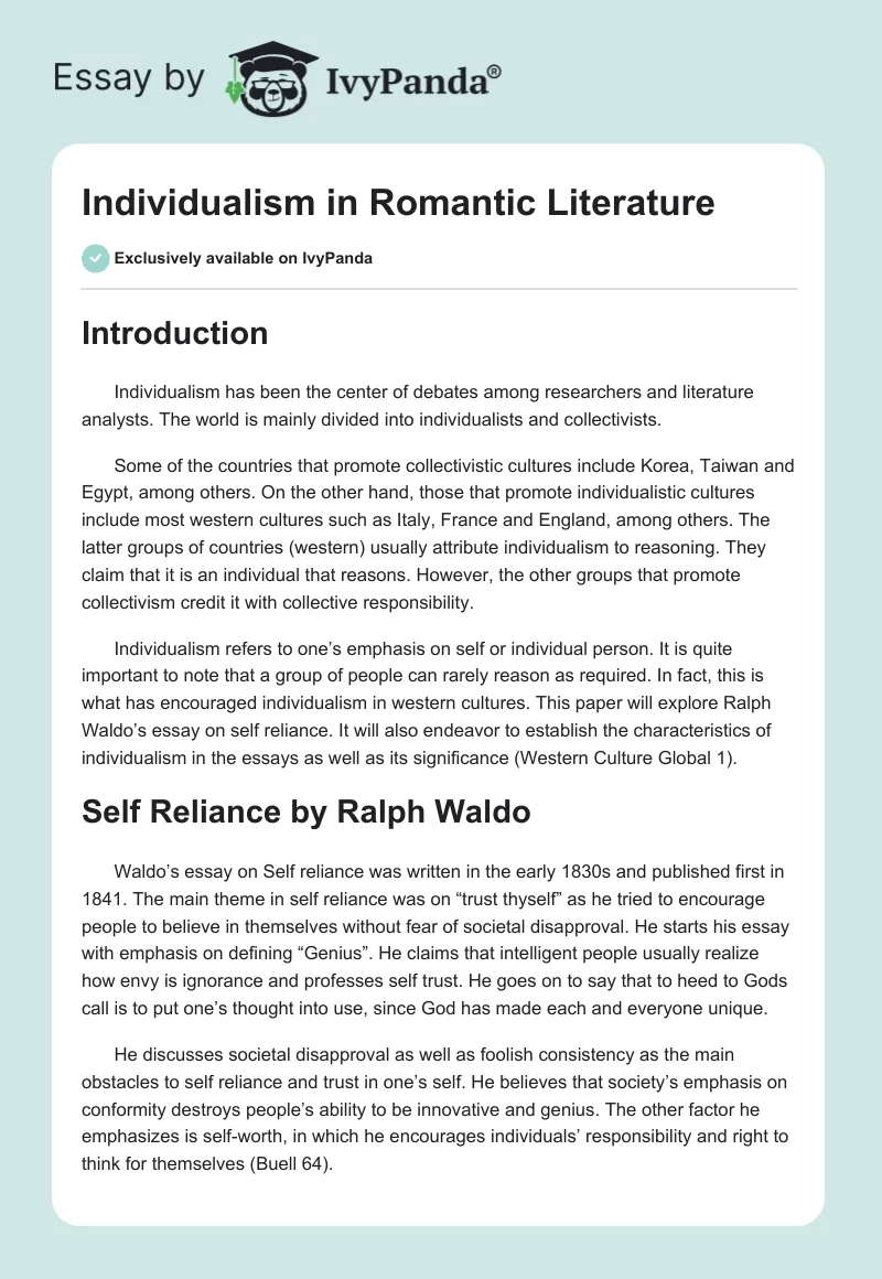 Individualism in Romantic Literature. Page 1