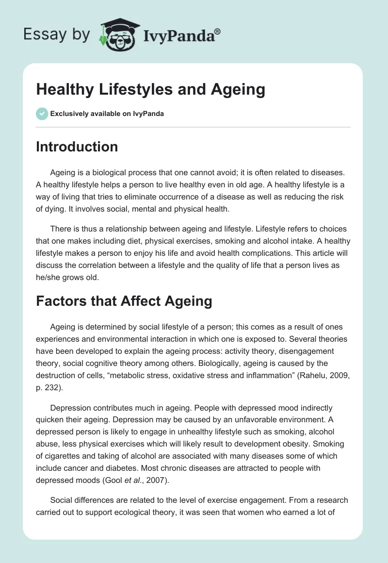 Healthy Lifestyles and Ageing. Page 1