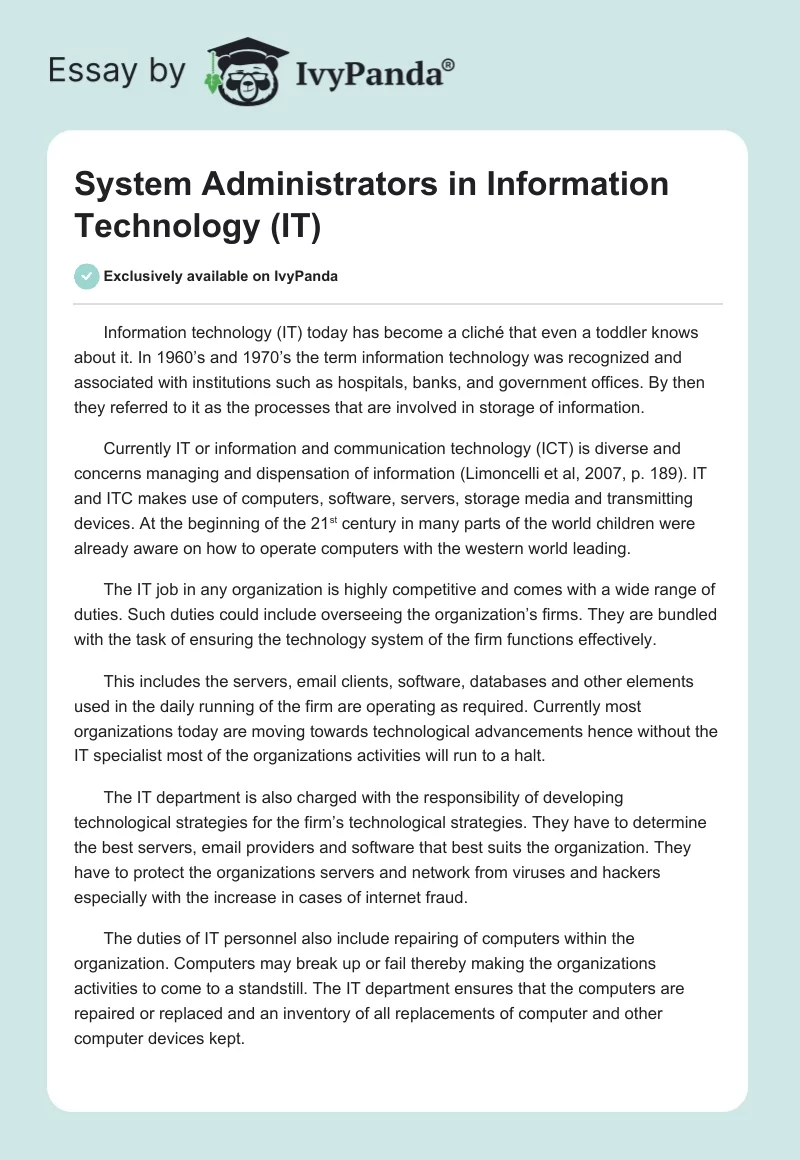 System Administrators in Information Technology (IT). Page 1