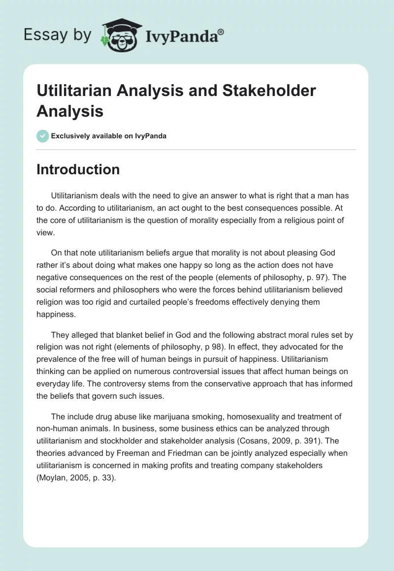 Utilitarian Analysis and Stakeholder Analysis. Page 1