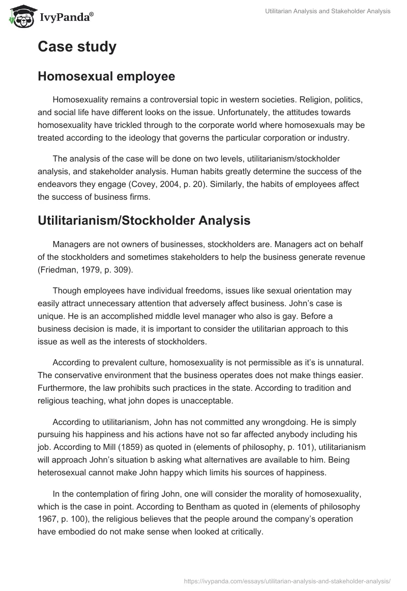 Utilitarian Analysis and Stakeholder Analysis. Page 2