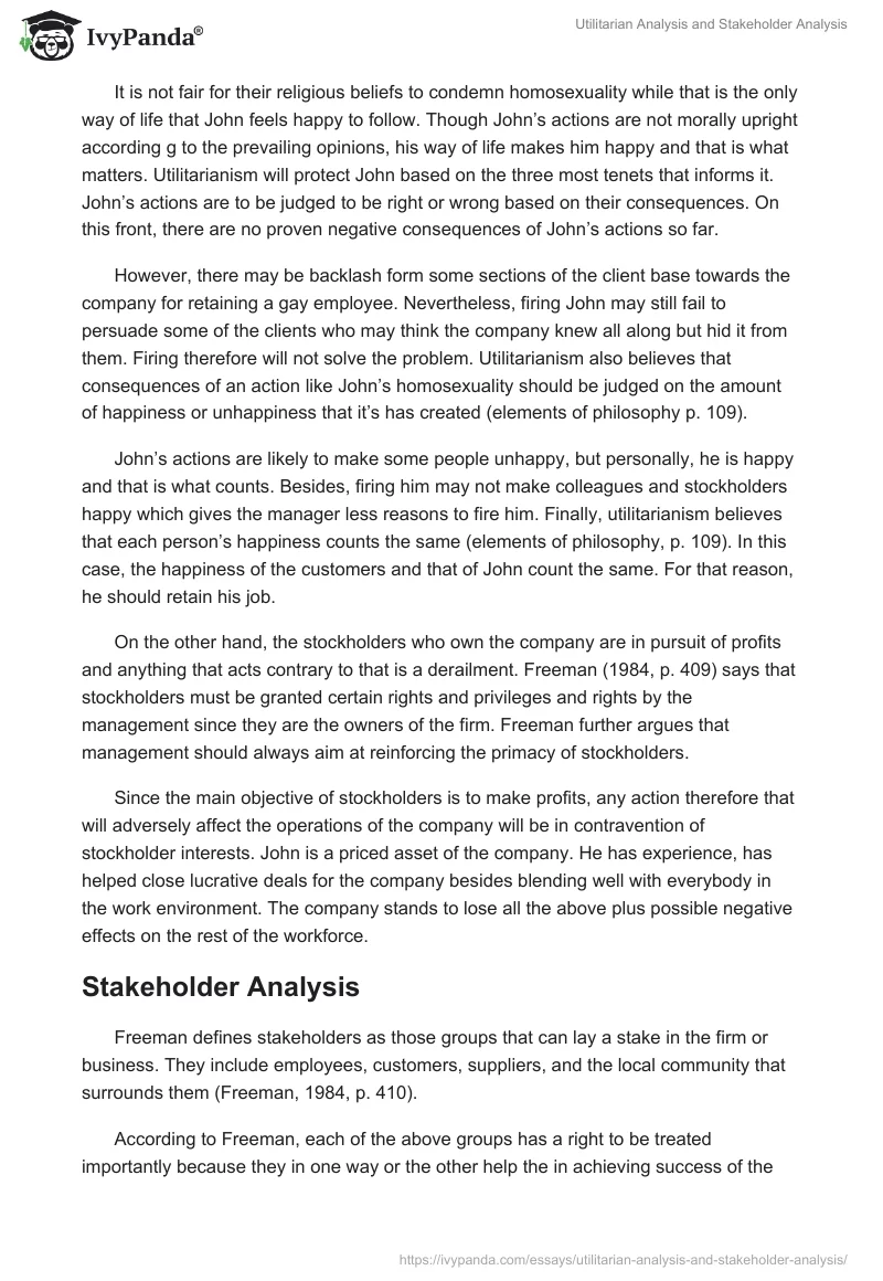 Utilitarian Analysis and Stakeholder Analysis. Page 3