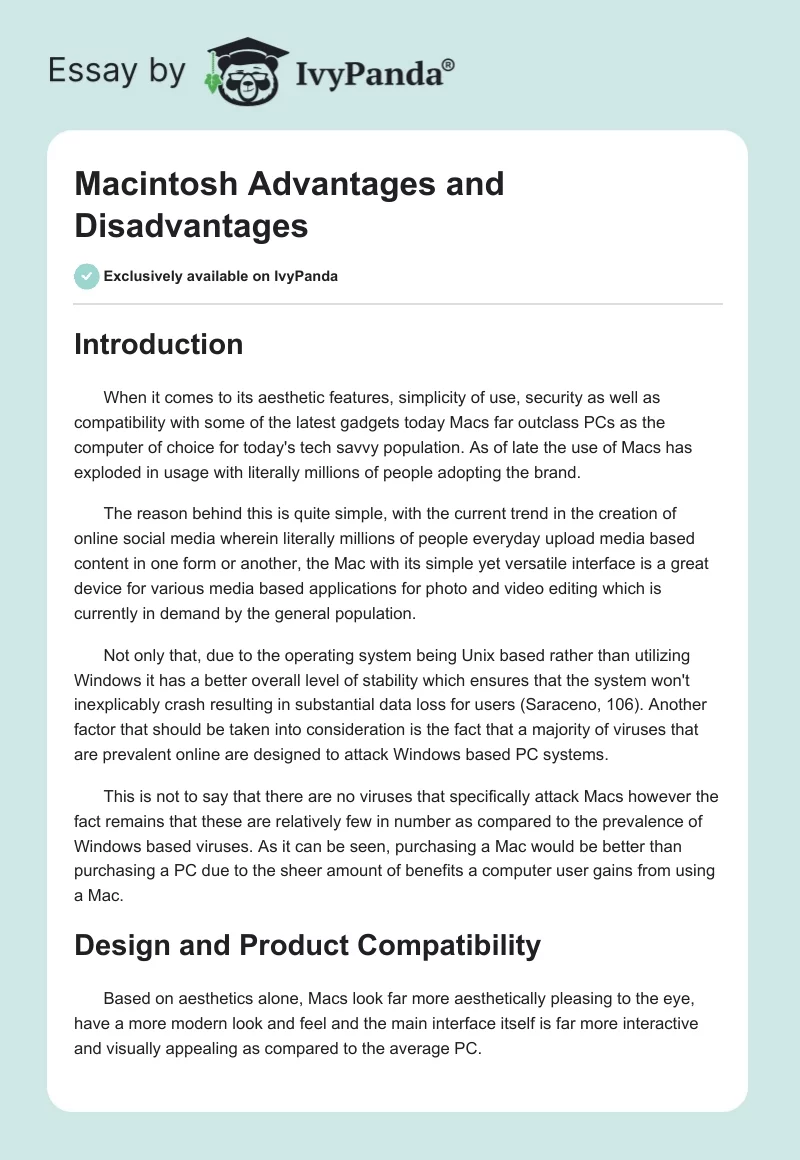 Macintosh Advantages and Disadvantages. Page 1