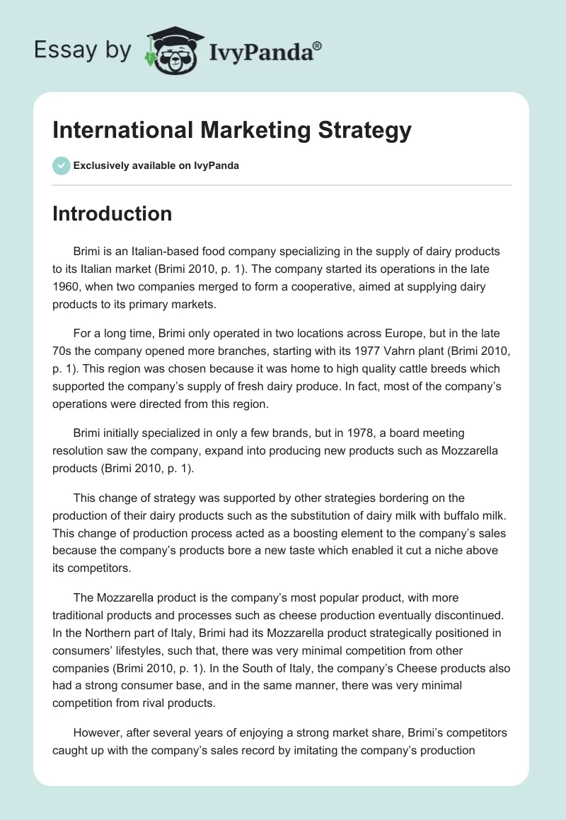 International Marketing Strategy. Page 1