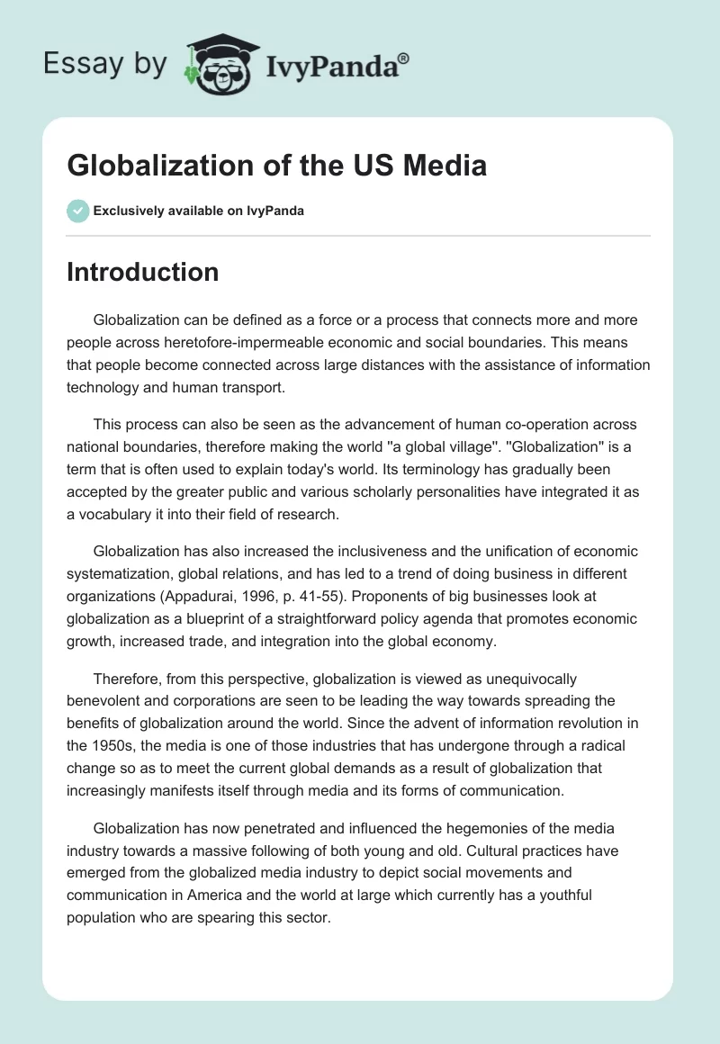 Globalization of the US Media. Page 1