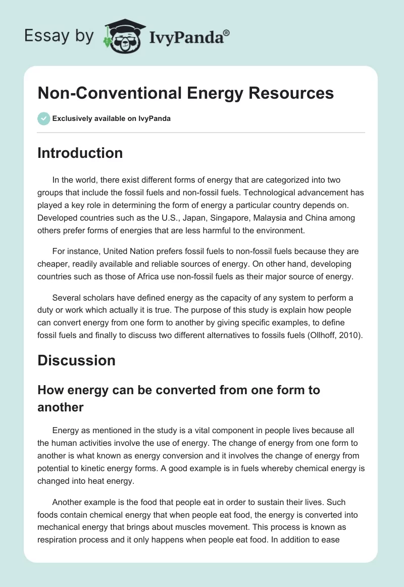 Non-Conventional Energy Resources. Page 1
