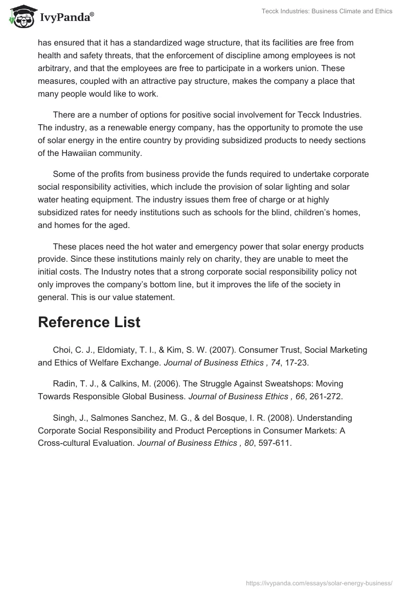 Tecck Industries: Business Climate and Ethics. Page 2