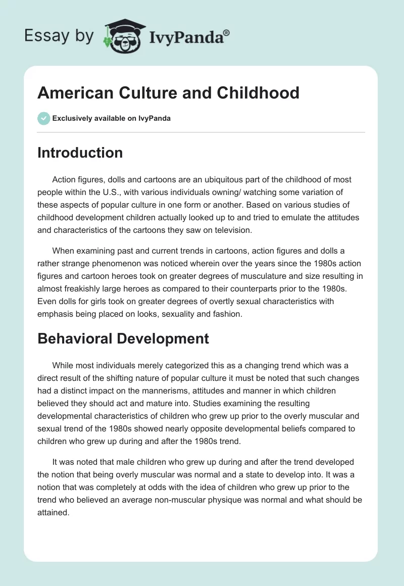 American Culture and Childhood. Page 1