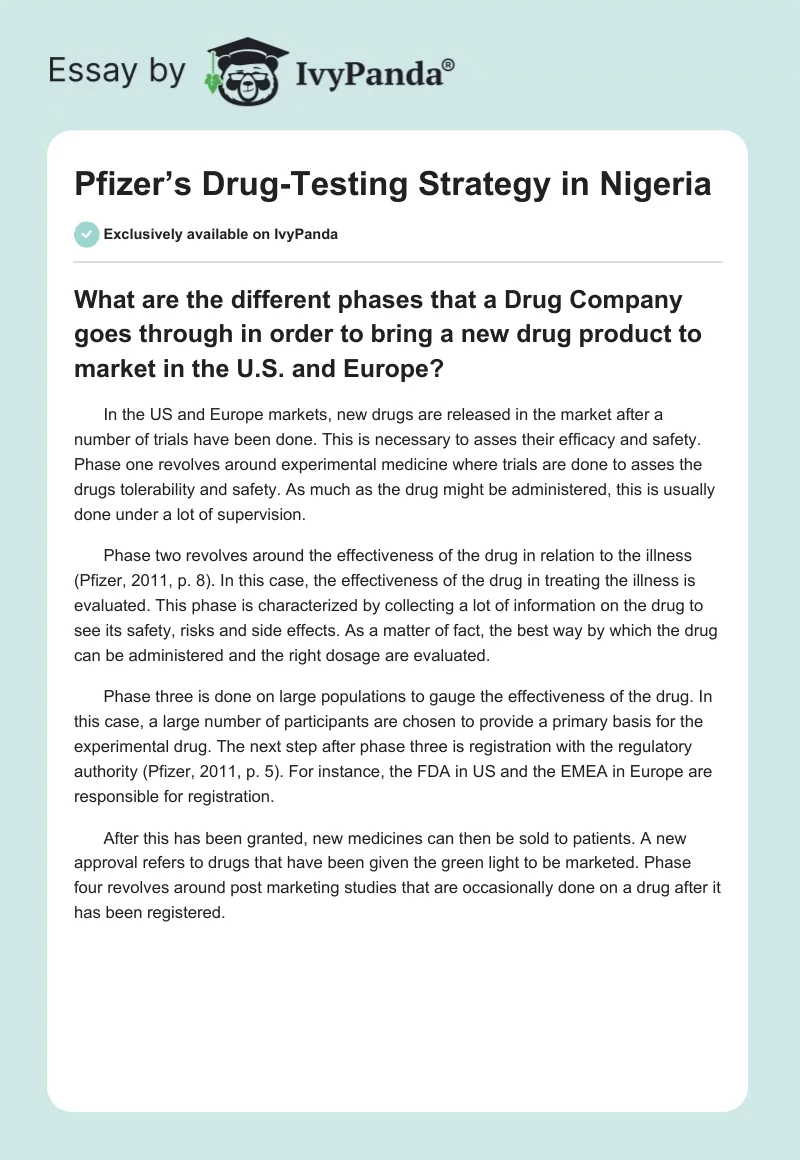 Pfizer’s Drug-Testing Strategy in Nigeria. Page 1