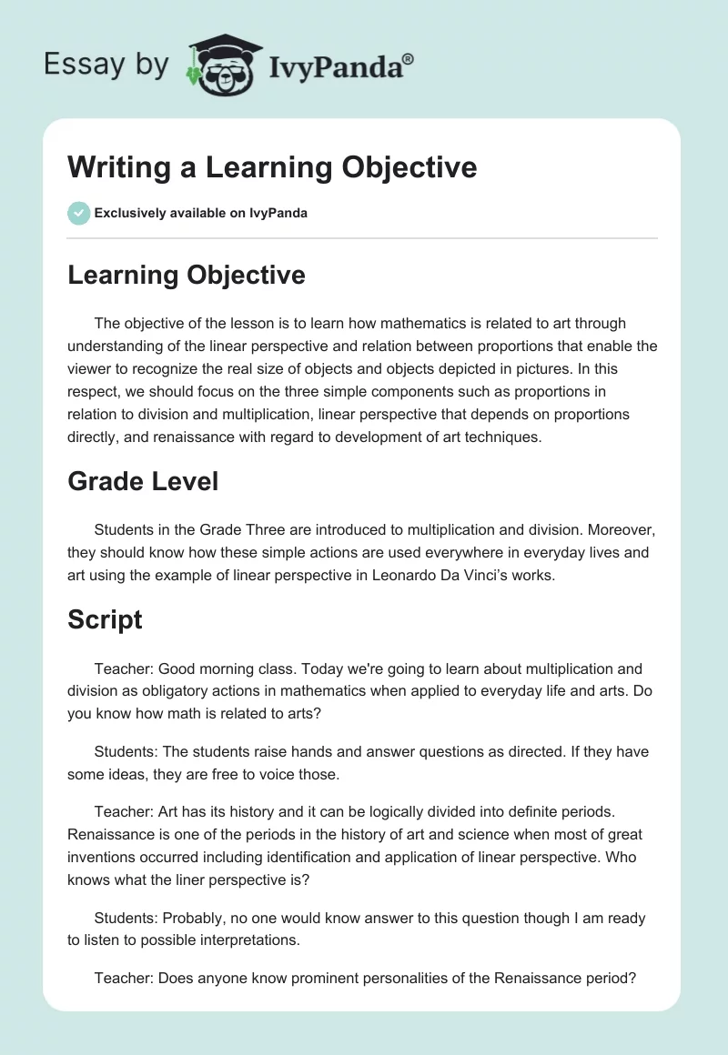 Writing a Learning Objective. Page 1