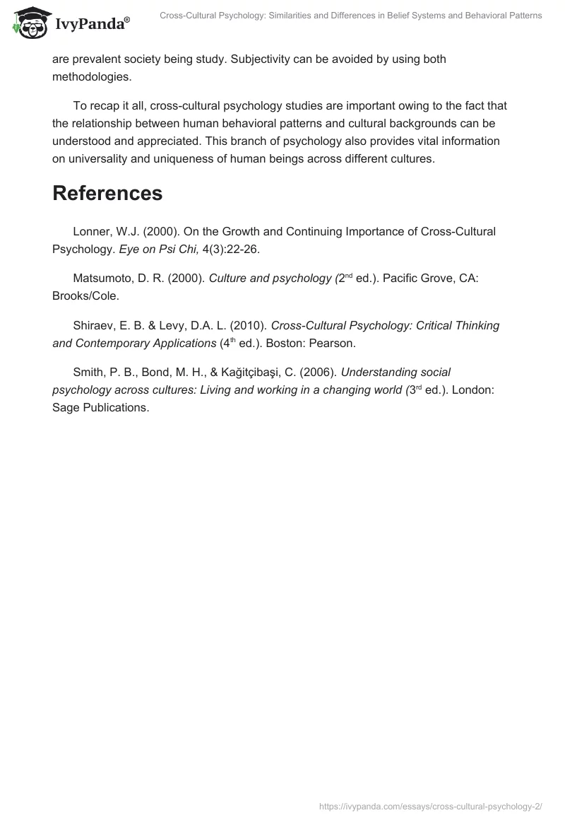 Cross-Cultural Psychology: Similarities and Differences in Belief Systems and Behavioral Patterns. Page 4