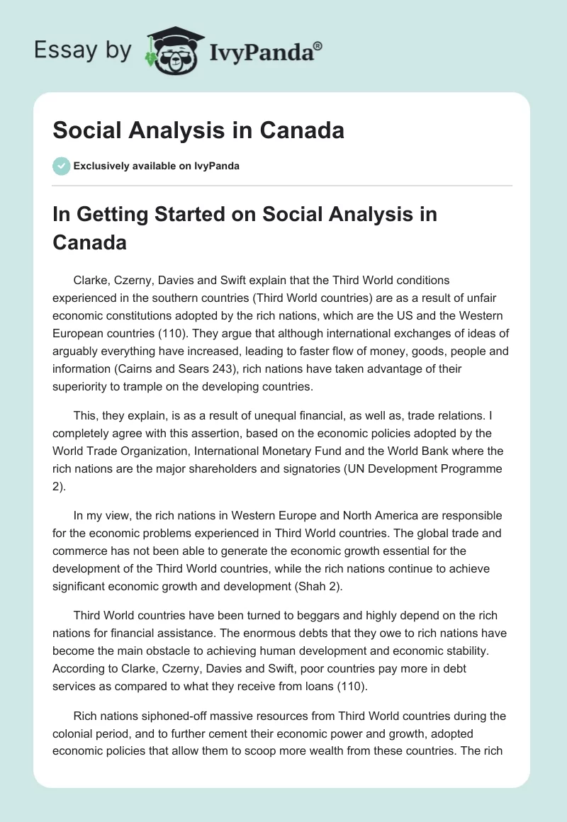 Social Analysis in Canada. Page 1