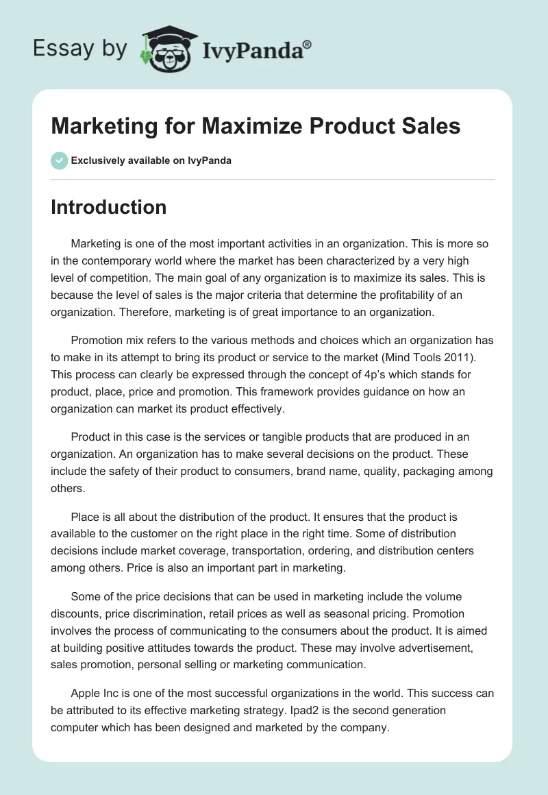 Marketing for Maximize Product Sales. Page 1